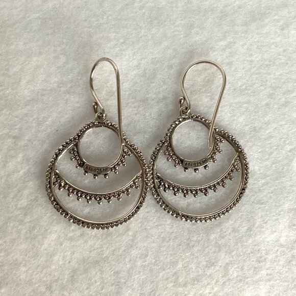 Sterling Silver 925 ATI ID 1.5" Round Bali Bead Style Dangle Earrings - Picture 9 of 16
